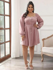 Women Plus Size Sweetheart Button Front Bishop Sleeve Dress