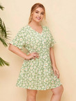 Women Plus Size Flounce Sleeve Allover Floral Print Dress