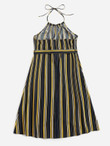Women Plus Striped Print Belted Halter Dress