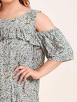 Women Plus Size Lace Panel Ditsy Floral Cold Shoulder Dress