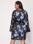 Women Plus Size Floral Print Flounce Sleeve Fitted Dress