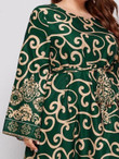 Women Plus Size Baroque Print Self Tie Maxi A-line Dress