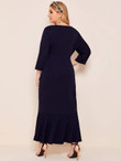 Women Plus Size Contrast Lace Colorblock Ruffle Hem Dress