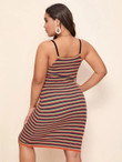 Women Plus Size Curved Line Multi Striped Cami Dress
