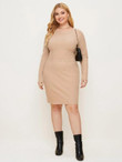 Women Plus Size Solid Rib-knit Fitted Dress