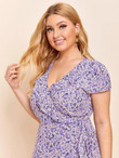 Women Plus Size Ditsy Floral Ruffle Wrap Belted Dress