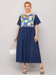 Women Plus Size Floral Print Tassel Detail Smock Dress