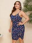 Women Plus Size Allover Floral Print Split Hem Bodycon Dress
