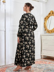Women Plus Ditsy Floral Ruffle Trim V-Neck Dress