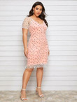 Women Plus Size Dobby Mesh Overlay Ruched Front Fitted Dress