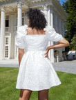 Women Plus Size Puff Sleeve Ruffle Trim Jacquard Dress