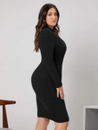 Women Plus Size Mock Neck Asymmetrical Hem Bodycon Dress