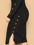 Women Plus Size Button Detail Split Side Ribbed Pencil Dress