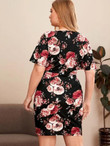 Women Plus Size Surplice Neck Flutter Sleeve Floral Dress