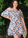 Women Plus Size Allover Floral Print Bardot Dress