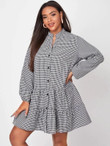 Women Plus Size Button Front Gingham Smock Dress