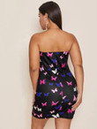 Women Plus Size Butterfly Print Bandeau Dress