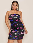 Women Plus Size Butterfly Print Bandeau Dress