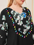 Women Plus Size Floral Print Tassel Detail Maxi Dress
