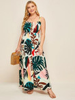Women Plus Size Tropical Print Button Through Dress
