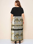 Women Plus Size Baroque Print Combo Maxi Dress
