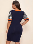 Women Plus Size Colorblock Checked Panel Bodycon Dress