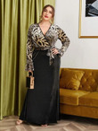 Women Plus Size Leopard Print Belted Velvet Dress