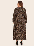 Women Plus Size Leopard Zip Back Belted Dress