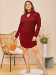 Women Plus Size Keyhole Neck Solid Fitted Dress