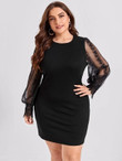 Women Plus Size Contrast Lace Rib-knit Fitted Dress