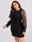 Women Plus Size Contrast Lace Rib-knit Fitted Dress