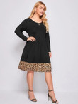 Women Plus Size Leopard Print A-line Dress