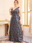 Women Plus Size Allover Geo Contrast Sequin Formal Dress