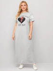 Women Plus Size Slogan And Heart Print Tee Dress