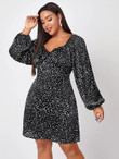 Women Plus Size All Over Print Sweetheart Neck Dress