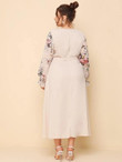 Women Plus Size Floral Print Self Tie A-line Dress