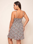 Women Plus Size Shirred Back Ditsy Floral Cami Dress