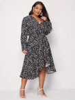 Women Plus Size Dalmatian Print Self Tie Wrap A-line Dress