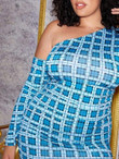Women Plus Size Asymmetric Neck Ruched Plaid Dress