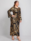 Women Plus Size Flounce Sleeve Baroque Print Fitted Dress