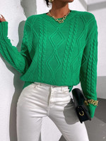 Women Solid Cable Knit Drop Shoulder Sweater