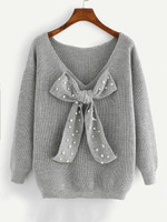 Pearl Beaded Bow Tied Front Sweater