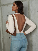 Women Cut Out Backless Drop Shoulder Sweater