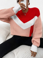Women Colorblock Rib Knit Drop Shoulder Sweater
