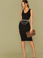 Solid Pencil Dress Without Chain Belt