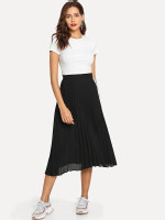 Contrast Snap Button Side Pleated Skirt