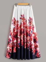 Floral Print Elastic Waist Maxi A-Line Skirt