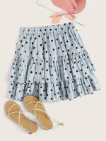 Elastic Waist Polka Dot Layer Ruffle Skirt