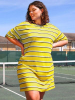 Women Plus Size Drop Shoulder Striped Dress
