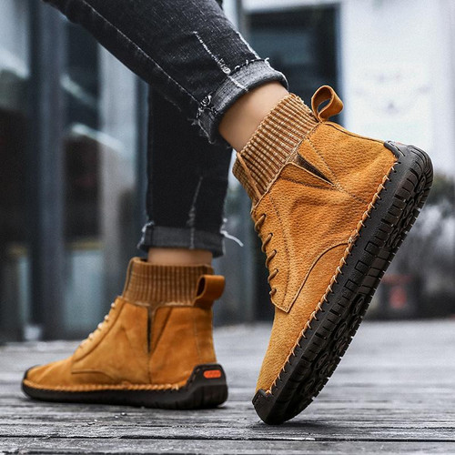 Men Boots New Fashion Winter Leather Warm Lace Up High Top Boots